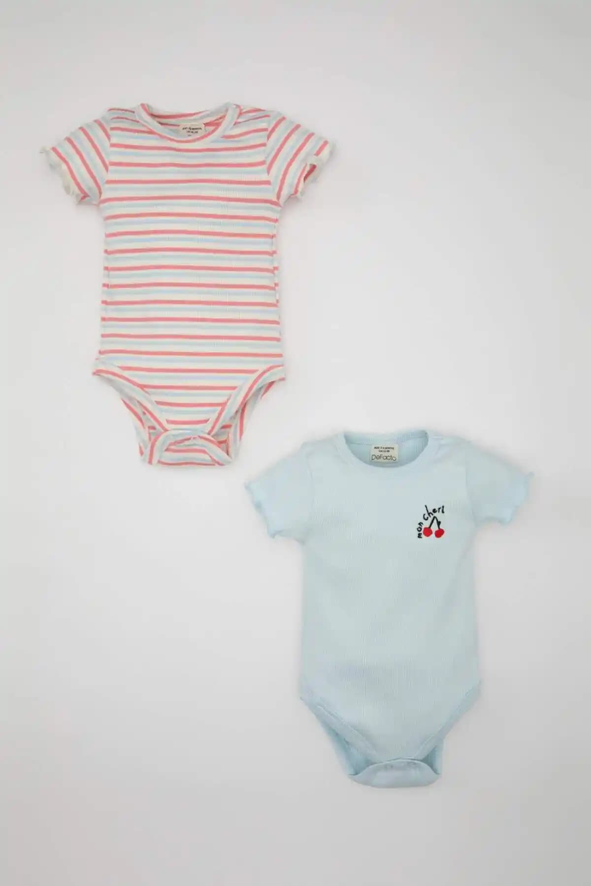 DeFacto Kız Bebek Yenidoğan Bisiklet Yaka Çizgili Fitilli Kaşkorse Body