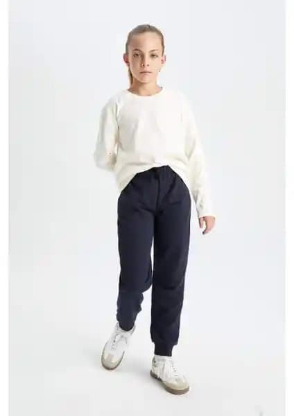 DeFacto Kız Çocuk Lacivert Standart Fit Beli Paçası Lastikli Basic Spor Eşofman Altı