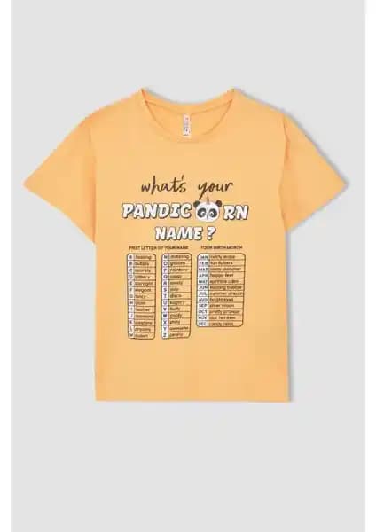 DeFacto Kız Çocuk Regular Fit Bisiklet Yaka Baskılı Pamuklu Tişörtleri