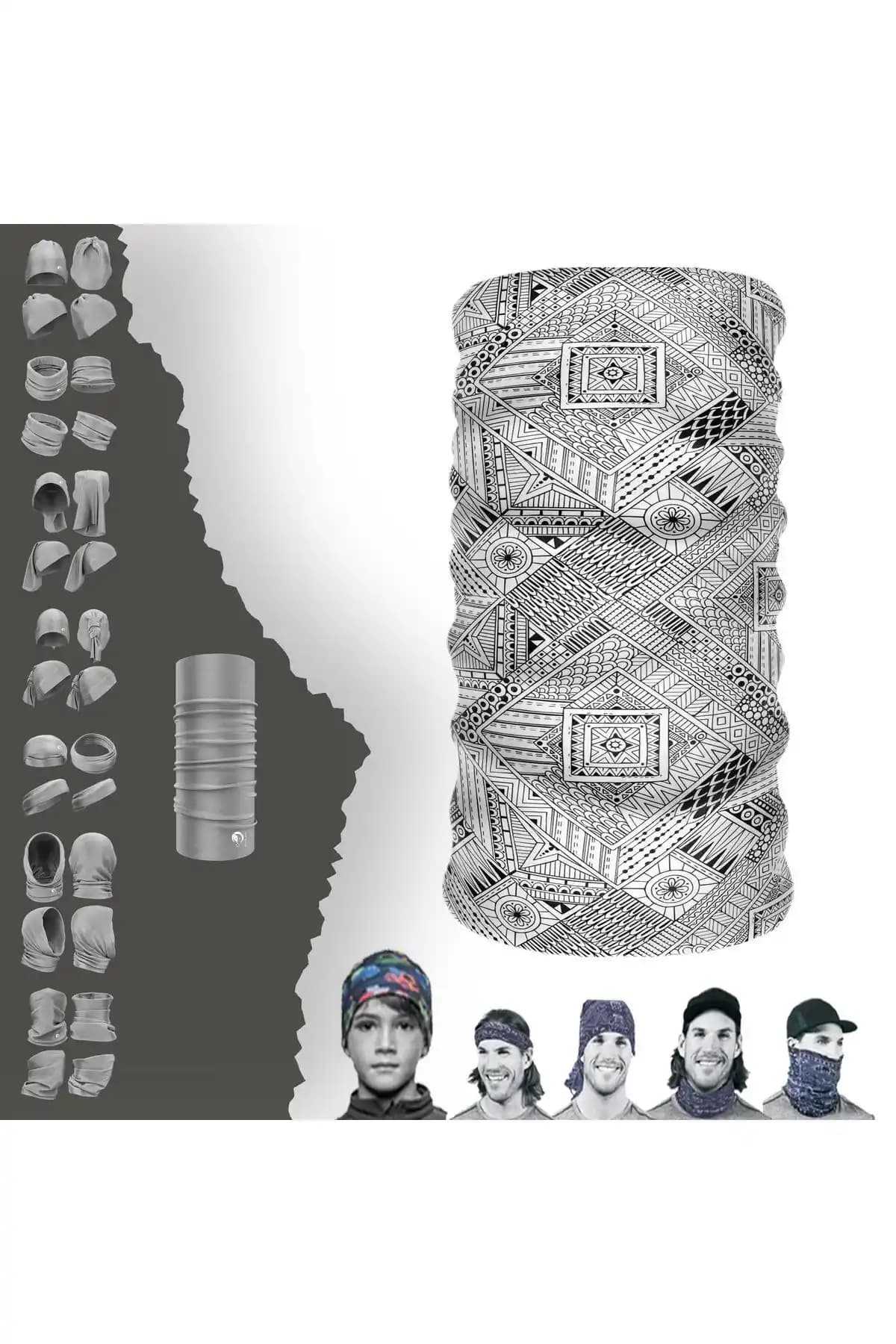 e-Taktik Siyah Beyaz Geometrik Desenli Dikişsiz Tüp Boyunluk Bandana Buff Özellikleri ve Kullanım Alanları