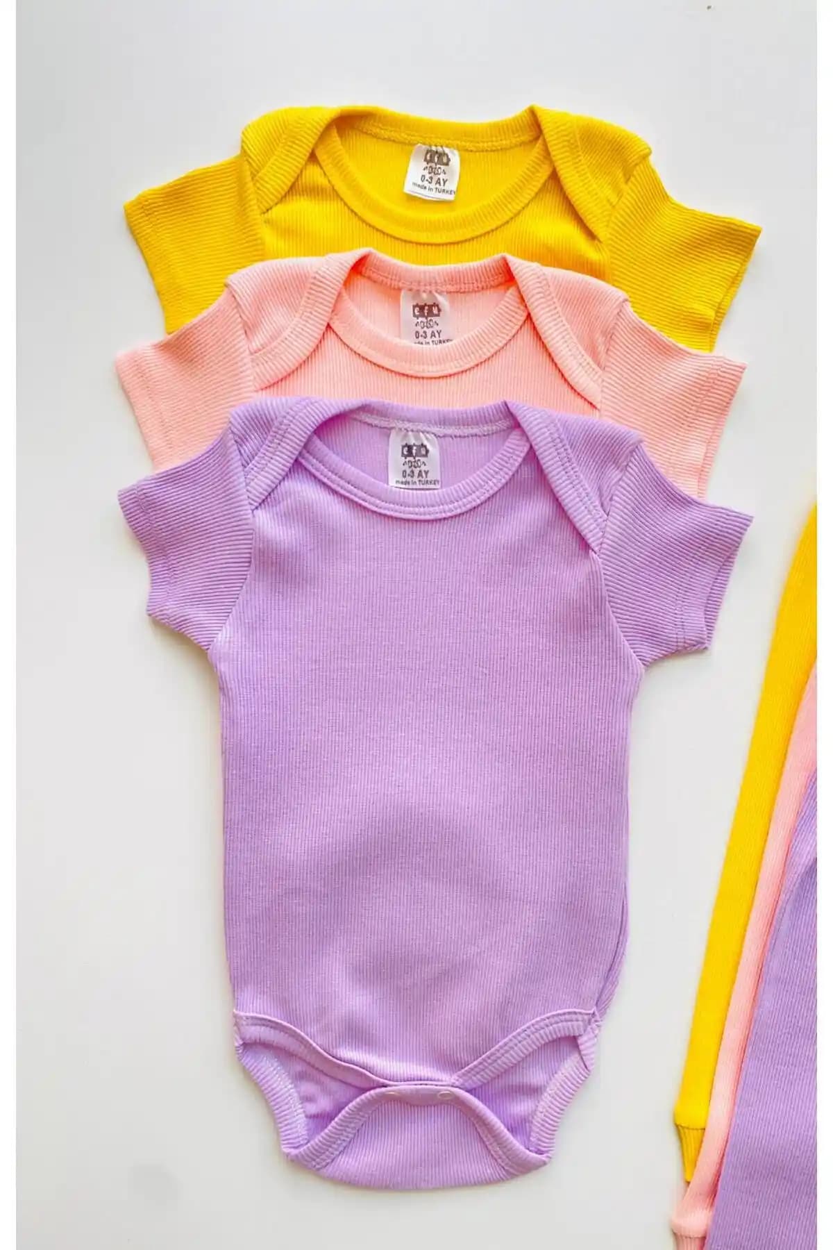 EFU BABY 3'lü Organik Pamuklu Kısa Kollu Bebek Bodyleri Günlük Kullanım İçin Uygun