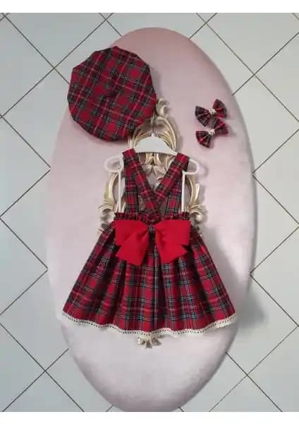 Eylülce Butik Kırmızı Ekoseli Salopet Takım Çocuklar İçin Şık ve Rahat Giyim Seçeneği