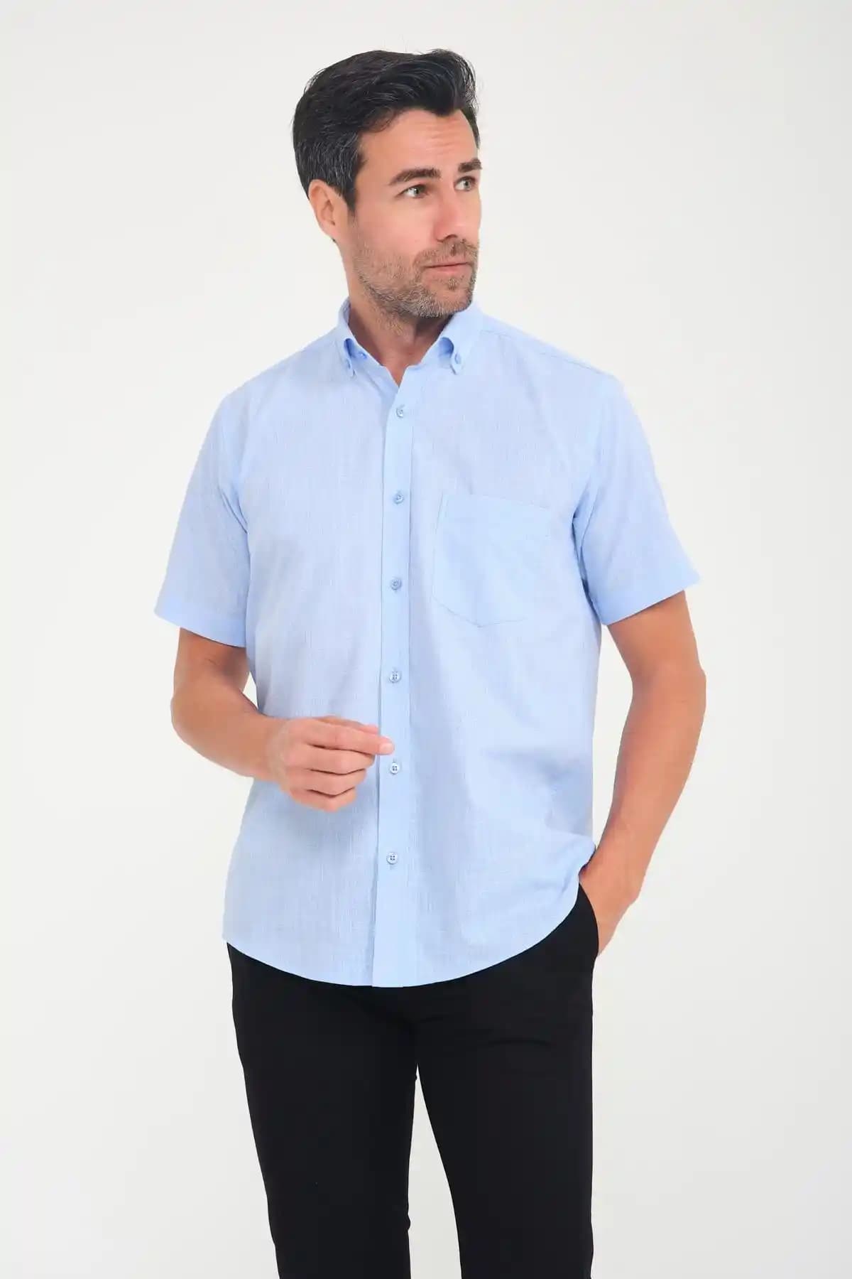 Fitmens Erkek Klasik Kısa Kol Linen Keten Yaka Düğmeli Gömlek - Şıklık ve Konforun Buluşması