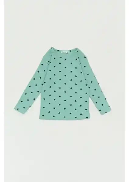 FullaModa Kalp Desenli Bisiklet Yaka Kız Çocuk Bluzları Renkli ve Şık Tasarım
