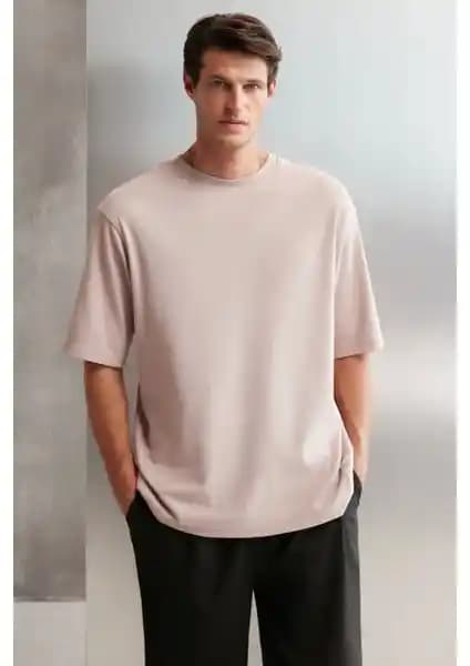 Grimelange Erkek %100 Organik Pamuklu Oversize Pembe T-shirt Günlük Şıklık ve Rahatlık İçin