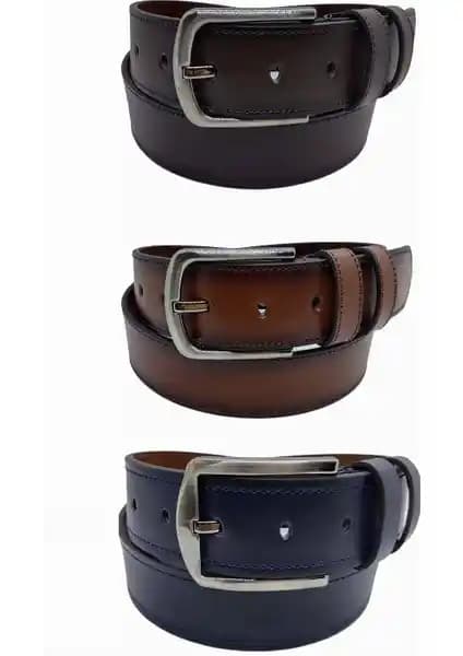 Gutiero Erkek Deri Kemer 3'lü Set Lacivert Taba Kahverengi Renk Seçenekleriyle