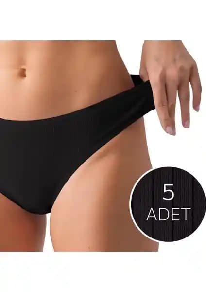 Happyfox Pamuklu Kadın Fitilli Slip Külot 5'li Set Siyah Günlük Rahatlık ve Şıklık Sunar