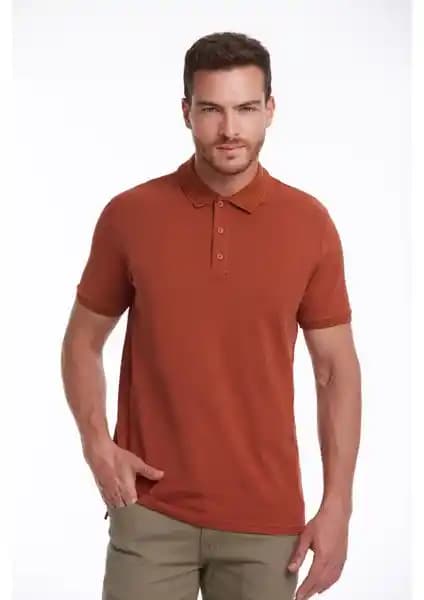 Hatemoğlu Erkek Kiremit Renkli %100 Pamuk Polo Yaka Regular Fit Tişört