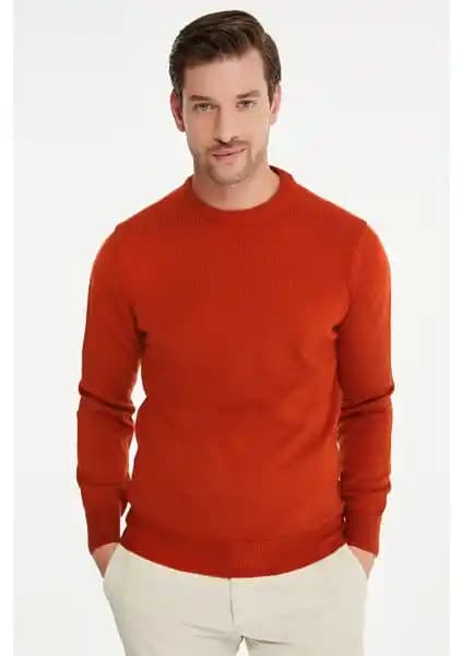 Hatemoğlu Erkek Kiremit Renkli Bisiklet Yaka Triko Kazak Günlük ve Şık Kullanım İçin