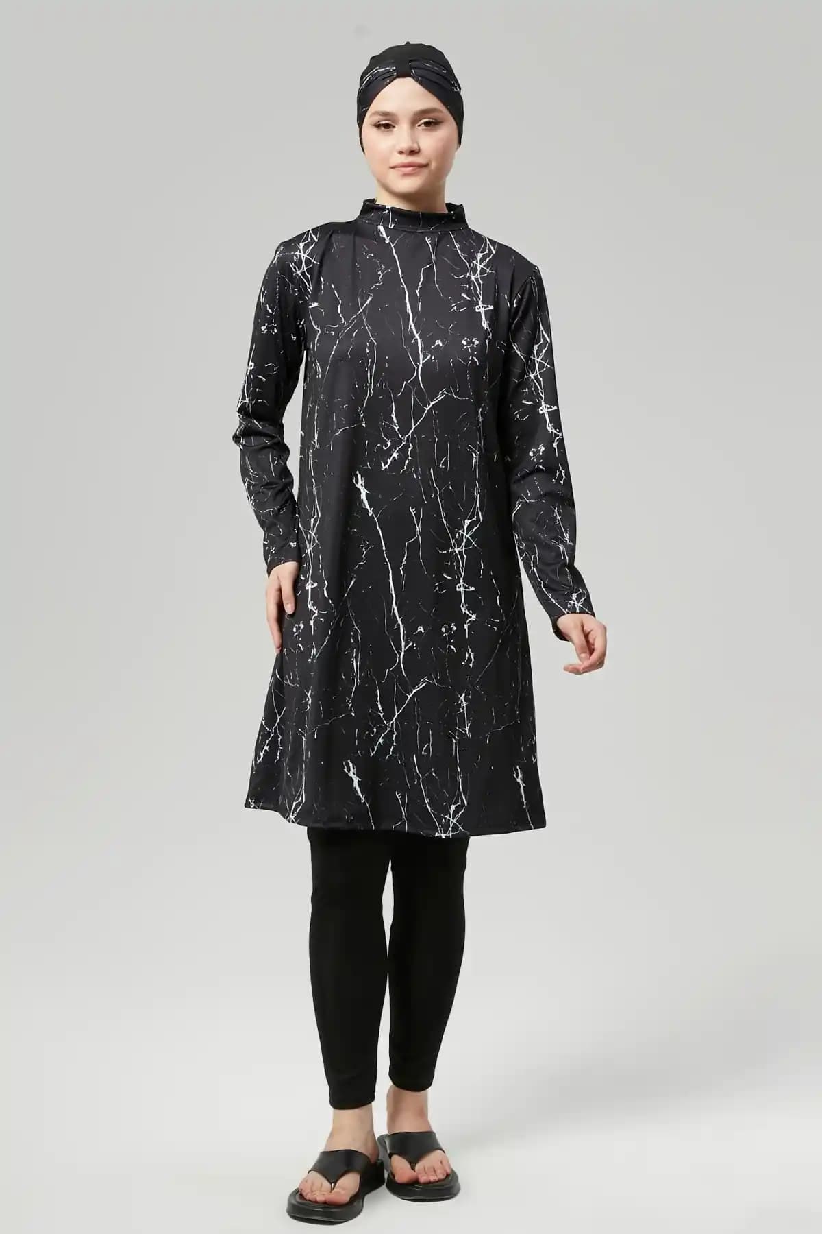 ICOLEXİN Büyük Beden Tam Kapalı Su Itici Hızlı Kuruyan Tesettür Mayo Takımı