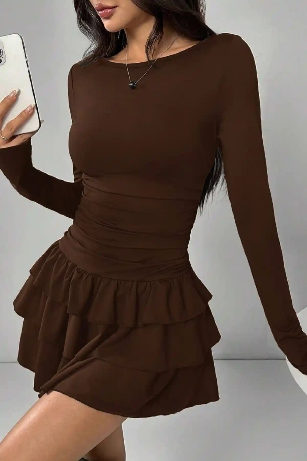 JE-TU Kat Kat Volanlı Mini Elbise JT9060: Şıklık ve Konforun Modern Buluşması