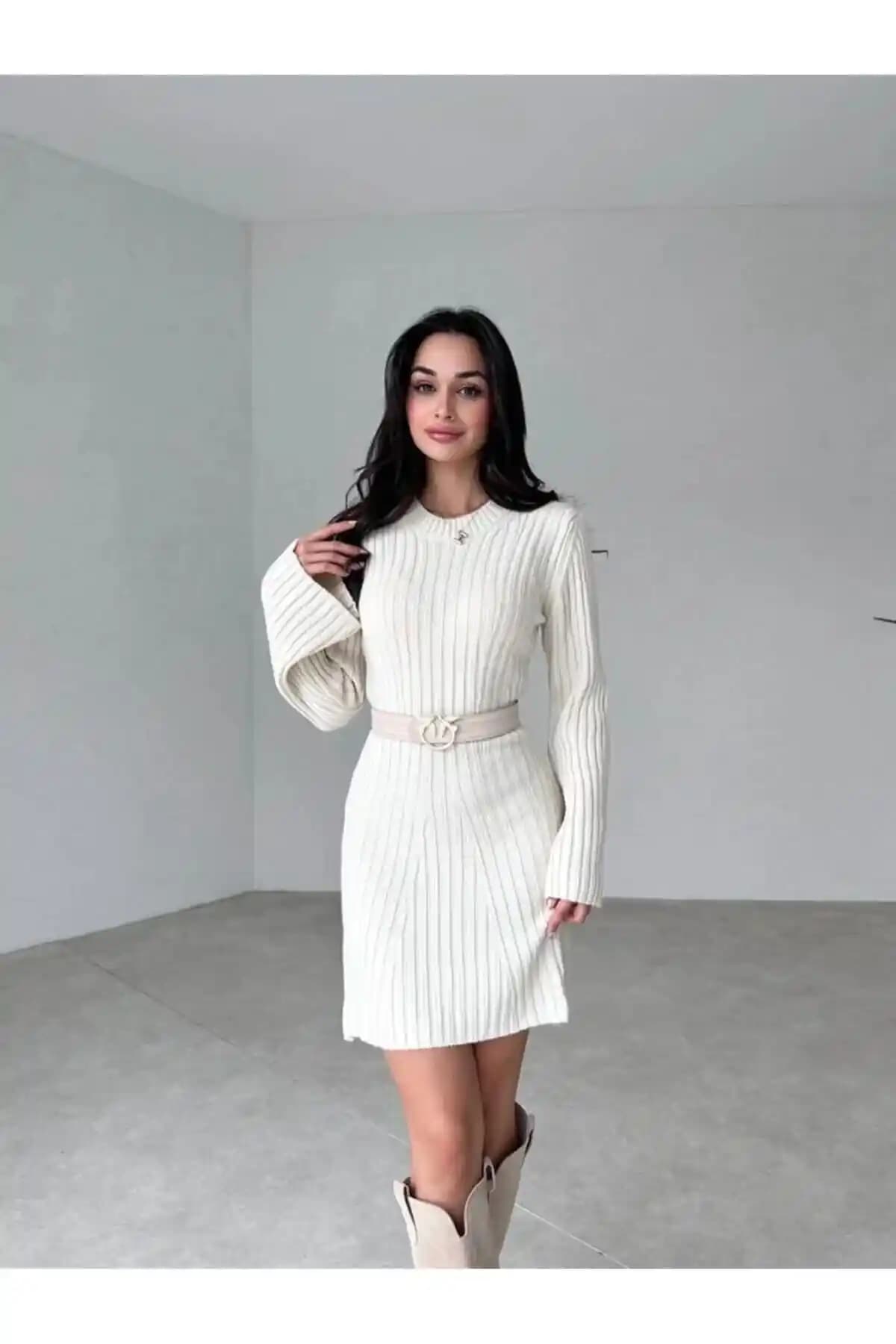 Kadın Kışlık Mini Kloş Triko Elbise 10 NUMARA MODA Modern ve Şık Tasarım