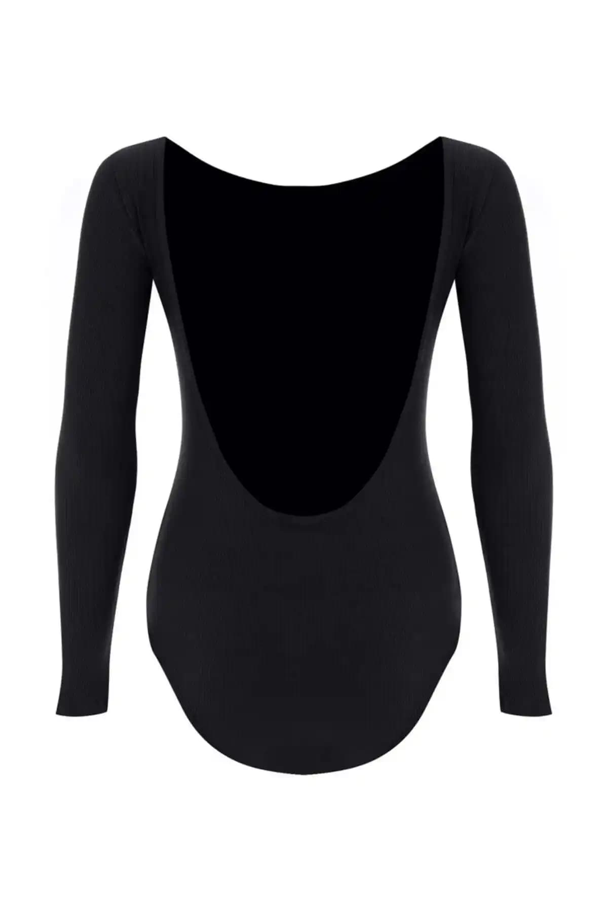 Kadın Uzun Kollu Sırt Dekolteli Siyah Body Moda ve Konforu Bir Arada Sunar