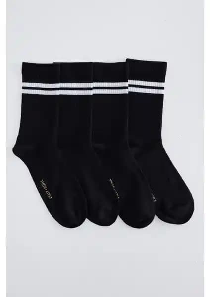 Katia & Bony 4'lü Paket Şeritli Soket Çorap Siyah Günlük Şıklık ve Konfor Sunar