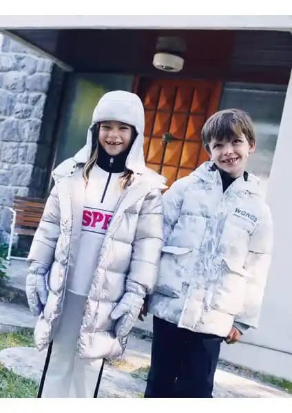 Koton Uzun Şişme Mont Kapşonlu Dolgulu Fermuarlı Çocuk Kış Kıyafeti