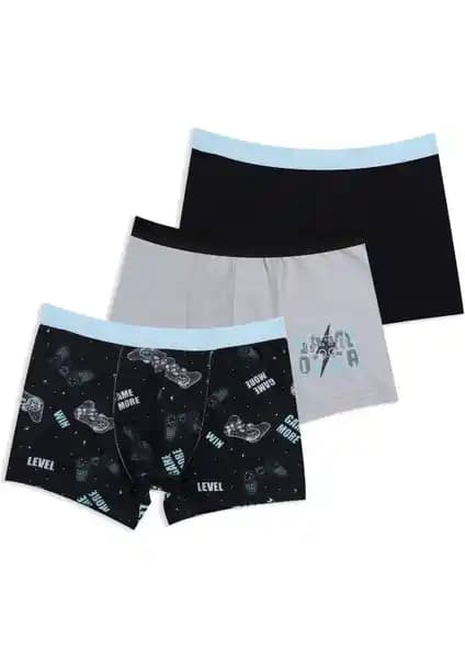 Koza İç Giyim Erkek Çocuk Pamuklu Uzay Baskılı 3'lü Boxer Seti Konfor ve Şıklık Sunar