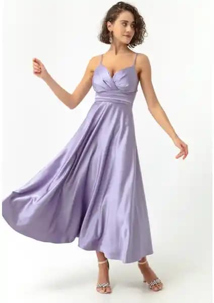 Lafaba Kadın Lila İp Askılı Bel Kemerli Saten Midi Abiye Elbise Özellikleri ve Kullanım Alanları