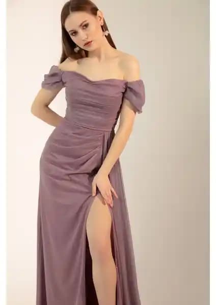 Lafaba Kadın Pudra Kayık Yaka Drapeli Uzun Simli Abiye Elbise Özellikleri ve Kullanım Alanları