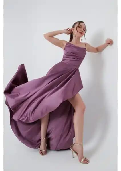 Lavanta Renkli Saten Abiye Kadınlar İçin Zarif ve Modern Tasarım