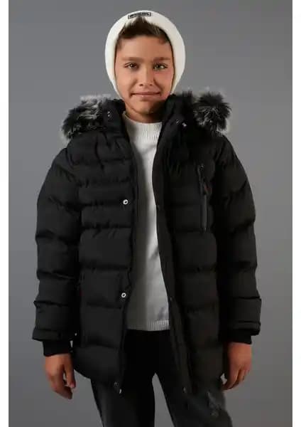 Lela Erkek Çocuk Montu Peluş Astarlı Çıkarılabilir Kapüşon Özelliğiyle Kışa Hazırlık