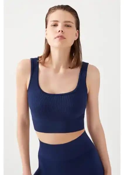 Los Ojos Kadın Lacivert Askılı Fitilli Kare Yaka Crop Top Şık ve Konforlu Tasarım