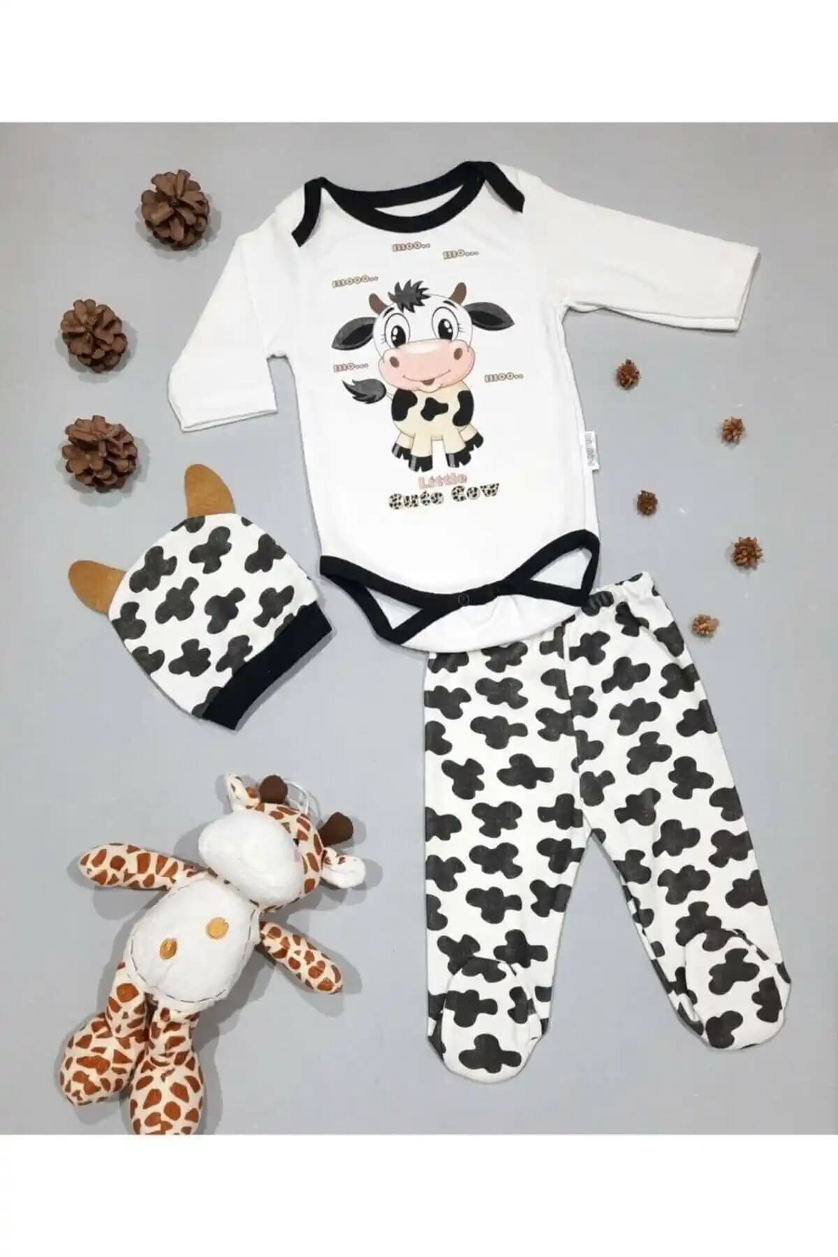 Mai Perla Unisex Bebek Inek 3’lü Zıbın Takımı Organik Pamuklu Rahat ve Şık Tasarım