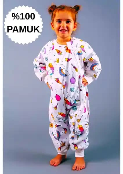 Mini Kiti Kışlık Uzun Kollu Çift Kat %100 Pamuk Unicorn Çocuk Uyku Tulumu