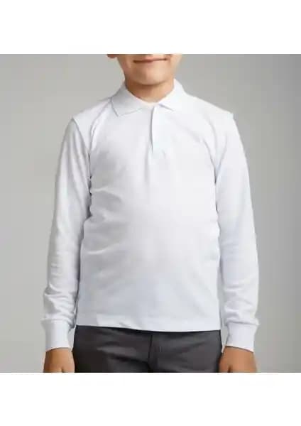 Nacar Çarşı Çocuk Polo Yaka Uzun Kollu Beyaz T-Shirt Kalite ve Konfor Sunar