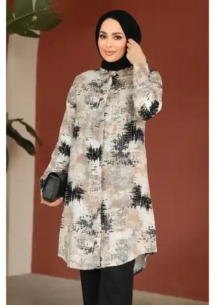 Neva Style Desenli Siyah Tesettür Tunik 11677S: Şıklık ve Konforu Bir Arada Sunar