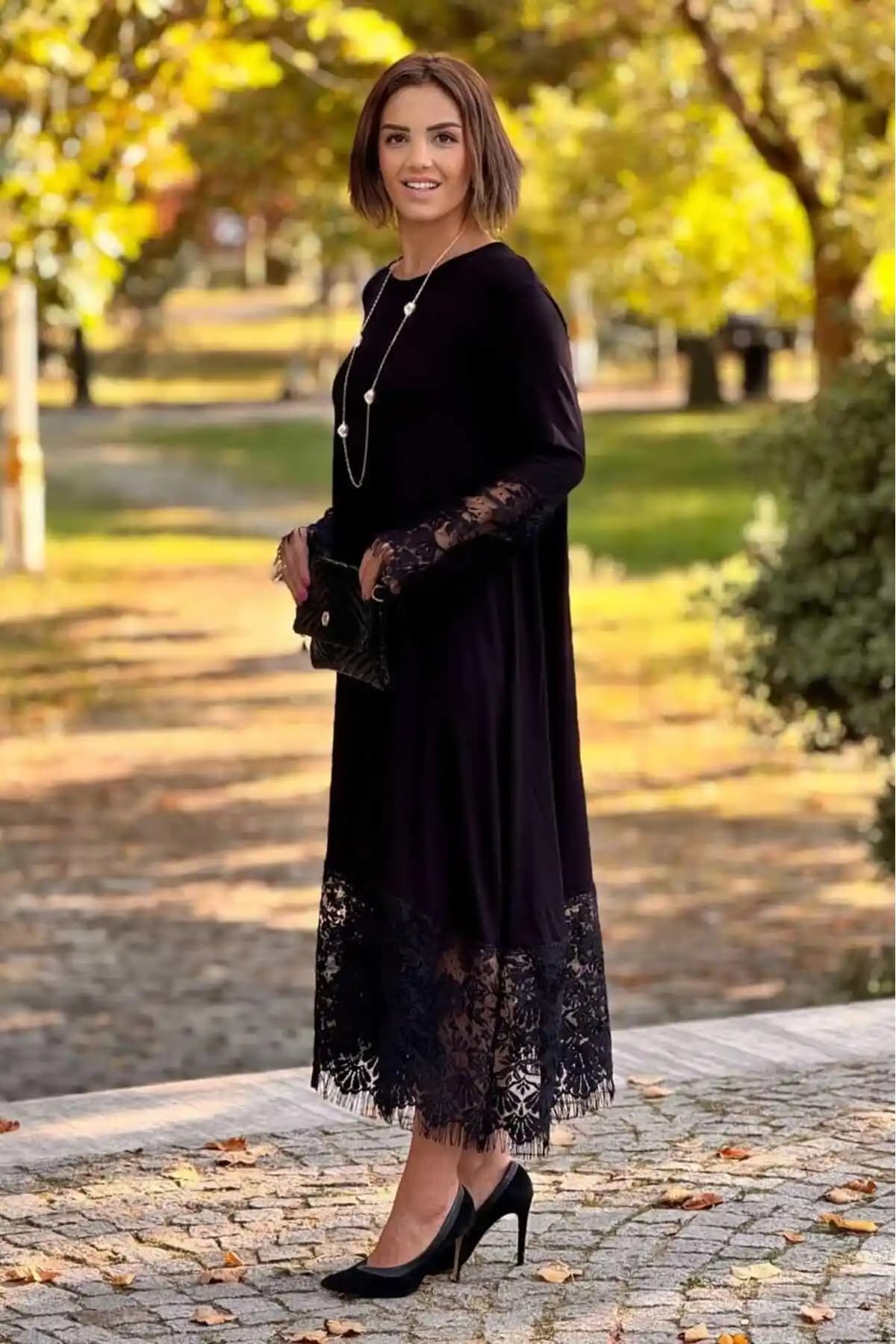 Nevin Kaya Moda Siyah Fransız Dantelli Elbise Günlük ve Şık Kullanım İçin Uygun
