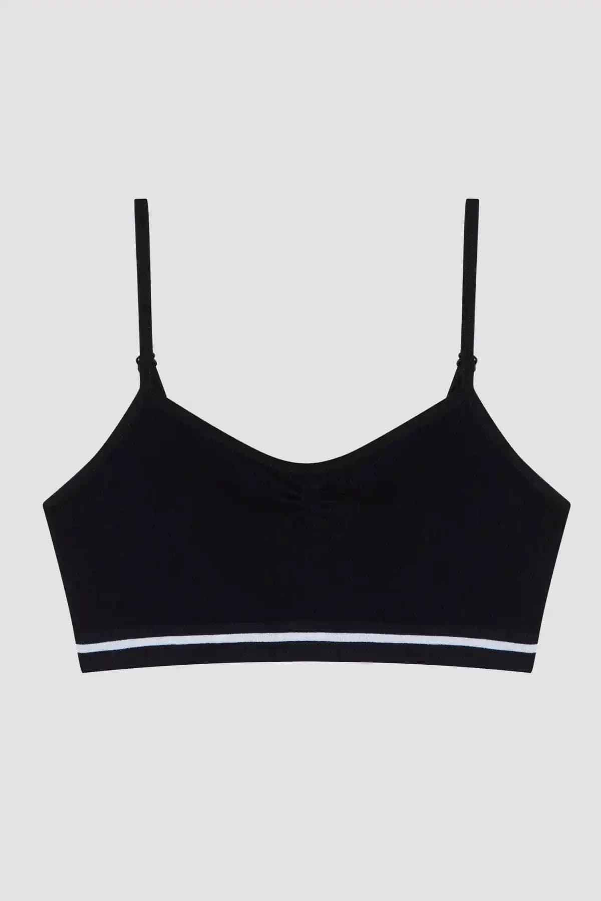 Penti Siyah Kız Çocuk Beyaz Çizgili Dikişsiz Atlet Günlük ve Spor Kullanımına Uygun