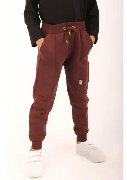 Perendi Kalın Jogger Çocuk Eşofman Altı Kahverengi Unisex Dayanıklı ve Sıcak Tutucu Tasarım