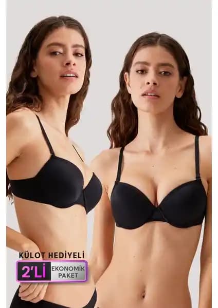 Pierre Cardin 2'li Siyah Balenli Desteksiz Micro Sütyen ve Dantelli Slip Seti