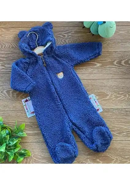 Renkli Puset Peluş Polar Bebek Tulum Wellsoft Ayı Mavi - Konforlu ve Güvenli Bebek Giyim Ürünü