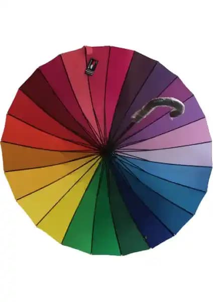 Rubenis Otomatik Gökkuşağı Baston Şemsiye: Dayanıklı ve Estetik Dış Mekan Koruma Çözümü