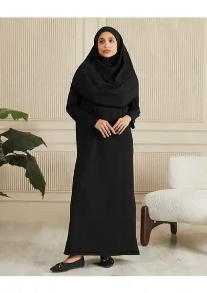 Seva %100 Pamuk Penye Kendinden Başörtülü Namaz Elbisesi Rahat ve Şık Tasarım