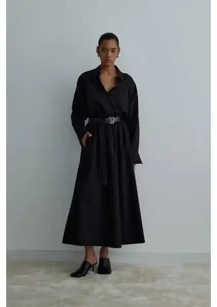 Suud Collection Siyah Poplin Kloş Etek Kadınlar İçin Günlük ve Şık Kullanım İçin