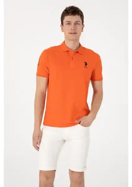 U.S. Polo Assn. Erkek Slim Fit Polo Yaka Nar Çiçeği Basic Tişört Modern ve Rahat Giyim İçin Uygun