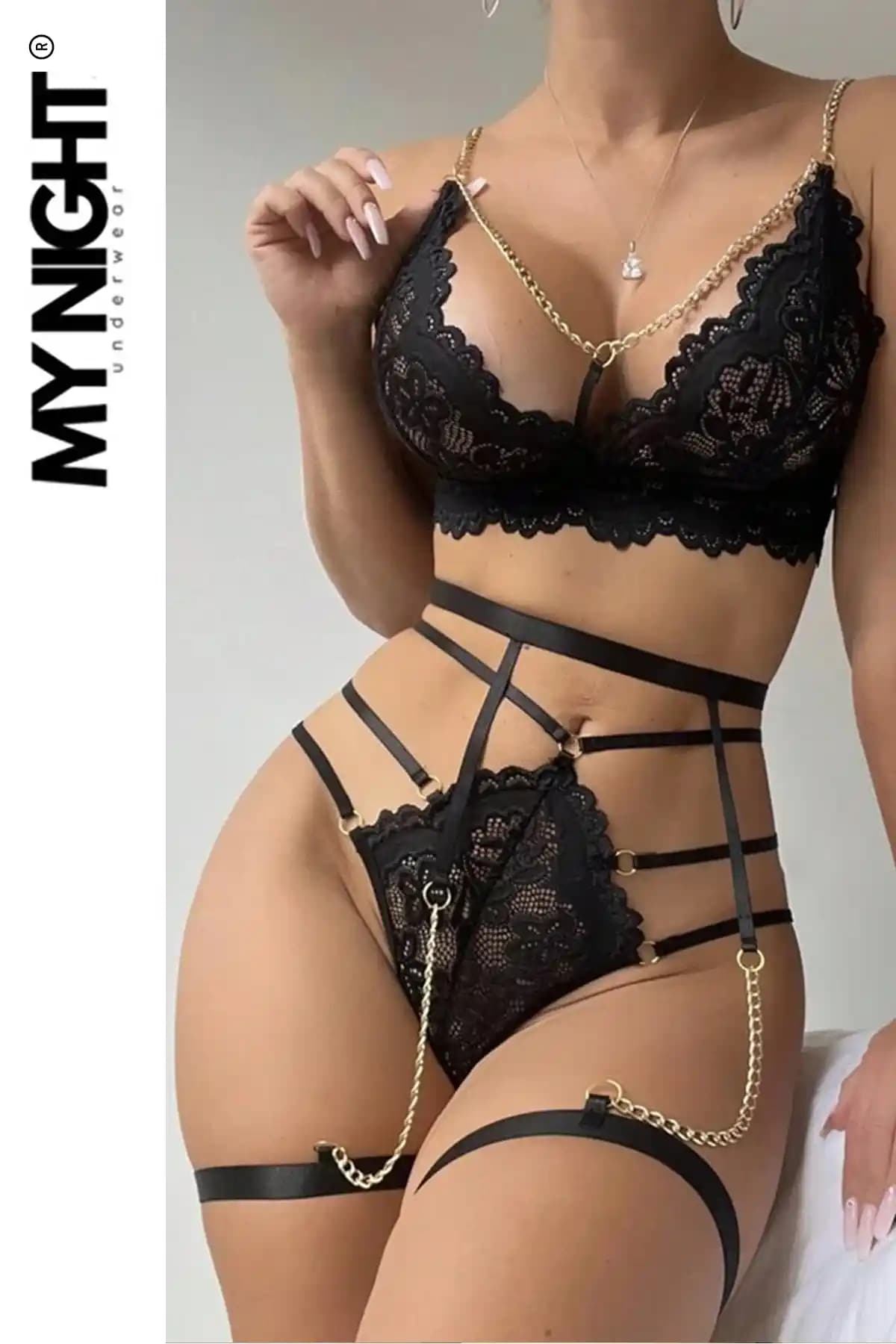 Veille Fantezi Jartiyer Zincirli Seksi Takım: Zarif ve Şehvetli İç Giyim Seçeneği