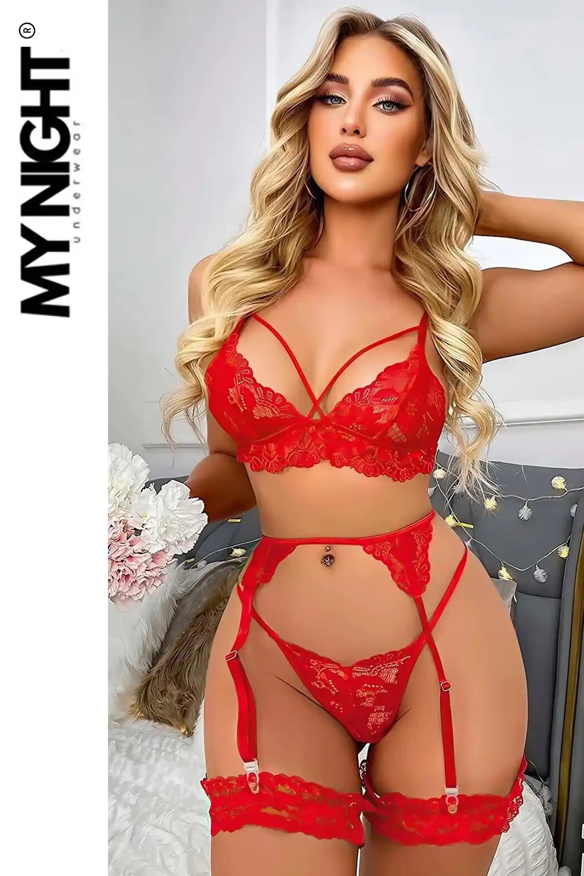 Veille Kadın Fantezi Kırmızı Jartiyer Takımı Şıklık ve Tutkunun Buluşması