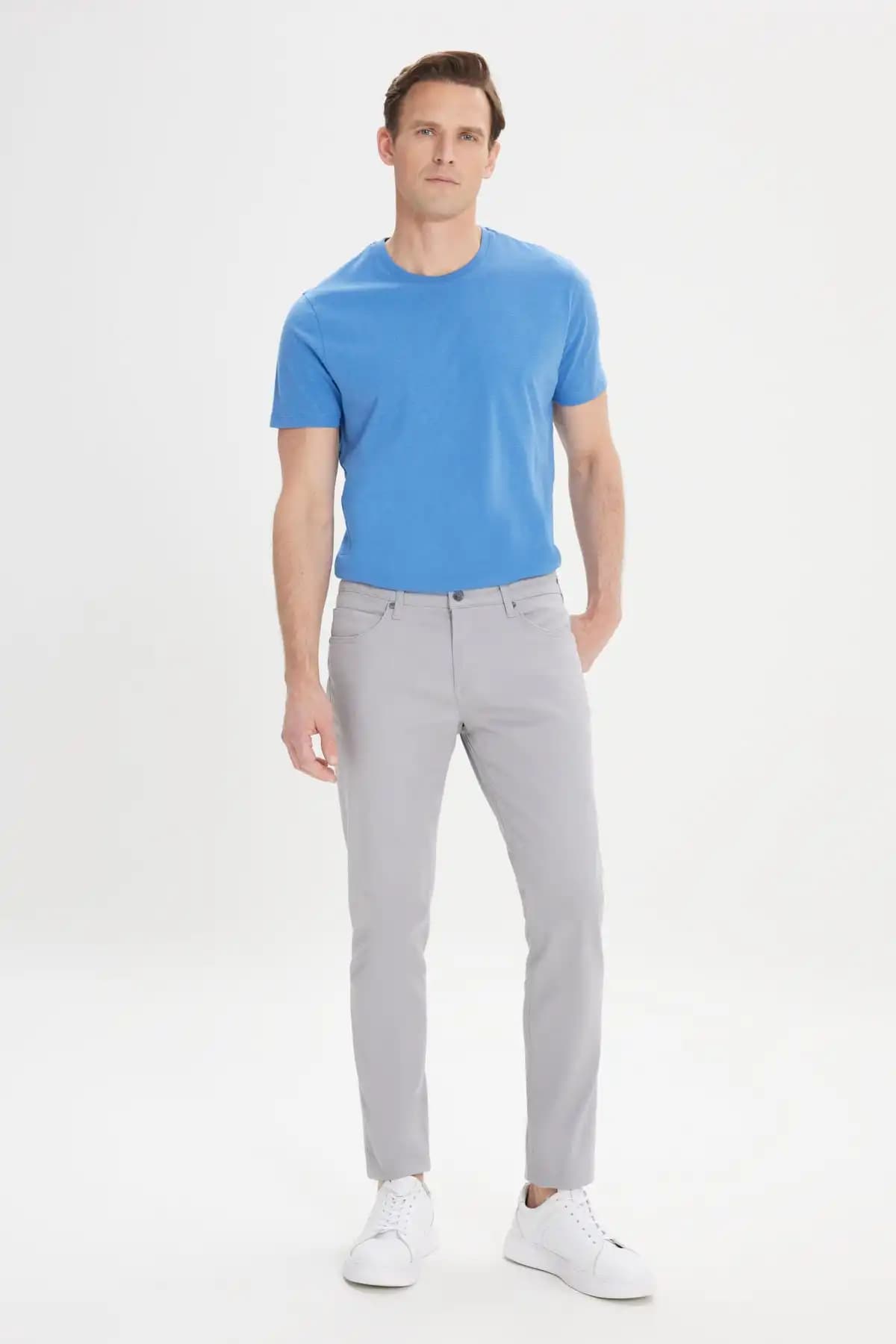 Altınyılz Classics Erkek Gri Slim Fit Esnek Diyagonal Desenli Pantolon 75-90 karakter