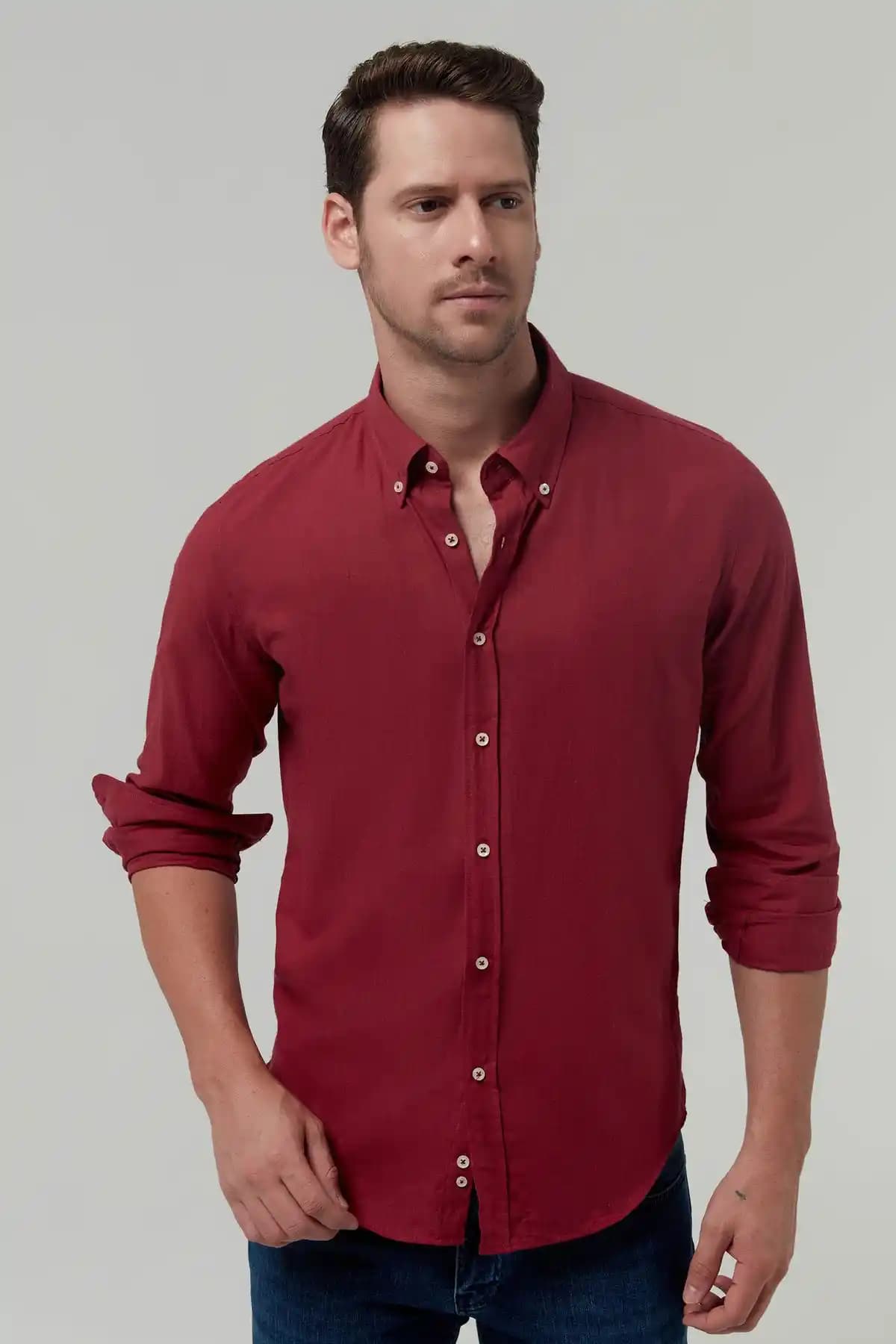 D'S Damat Slim Fit Kırmızı Pamuklu Gömlek: Modern ve Şık Yazlık Erkek Gömleği