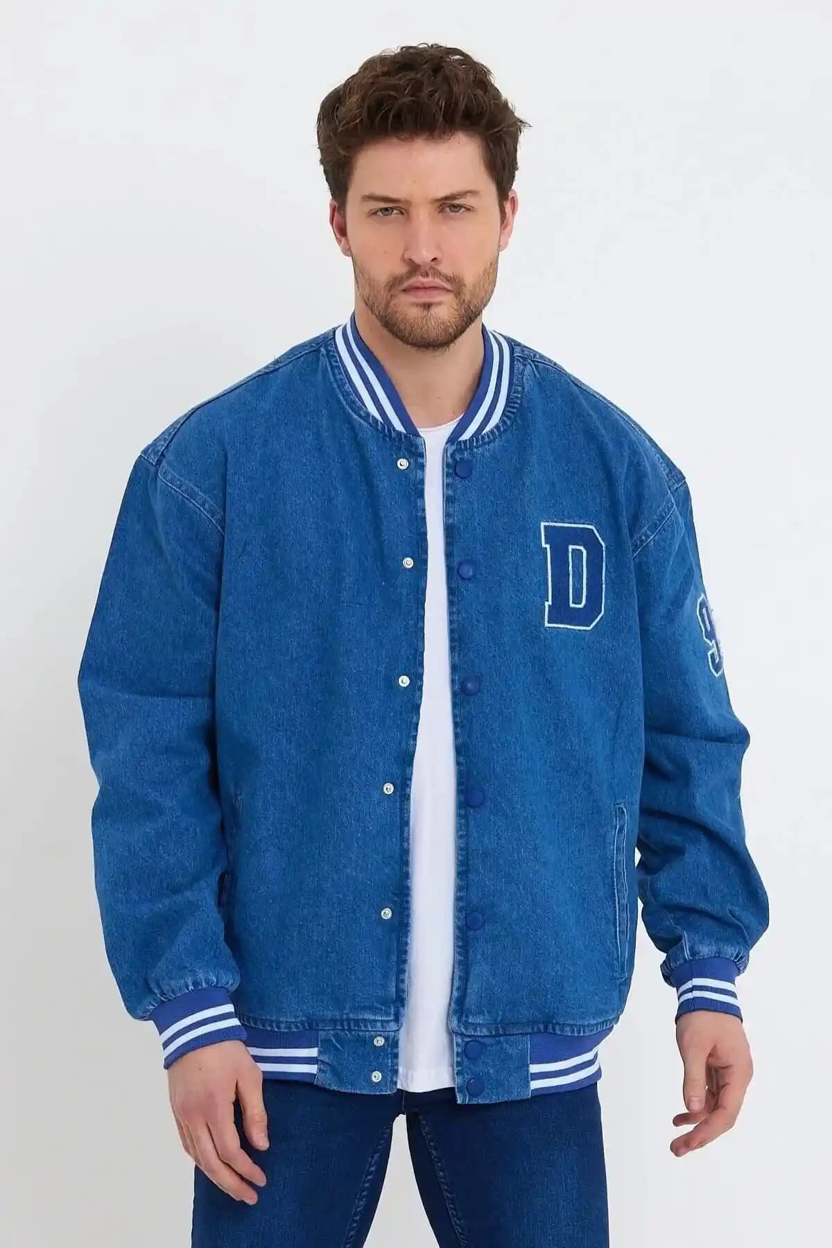 DAMGA JEANS Erkek Oversize Kot Ceket Modern Sokak Giyim Tarzı İçin Uygun