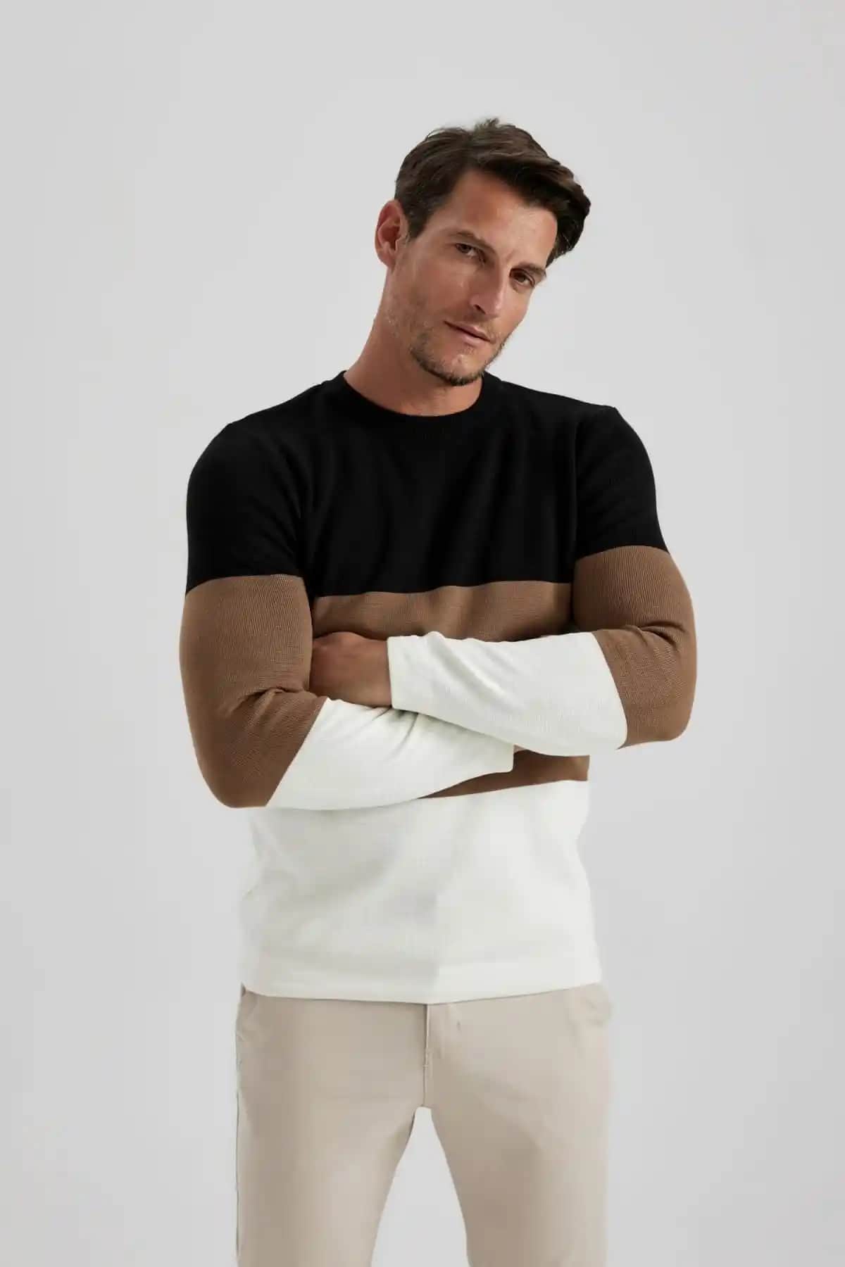 Defacto Standart Fit Çizgili Bisiklet Yaka Triko Kazak: Şıklık ve Konforun Buluşması