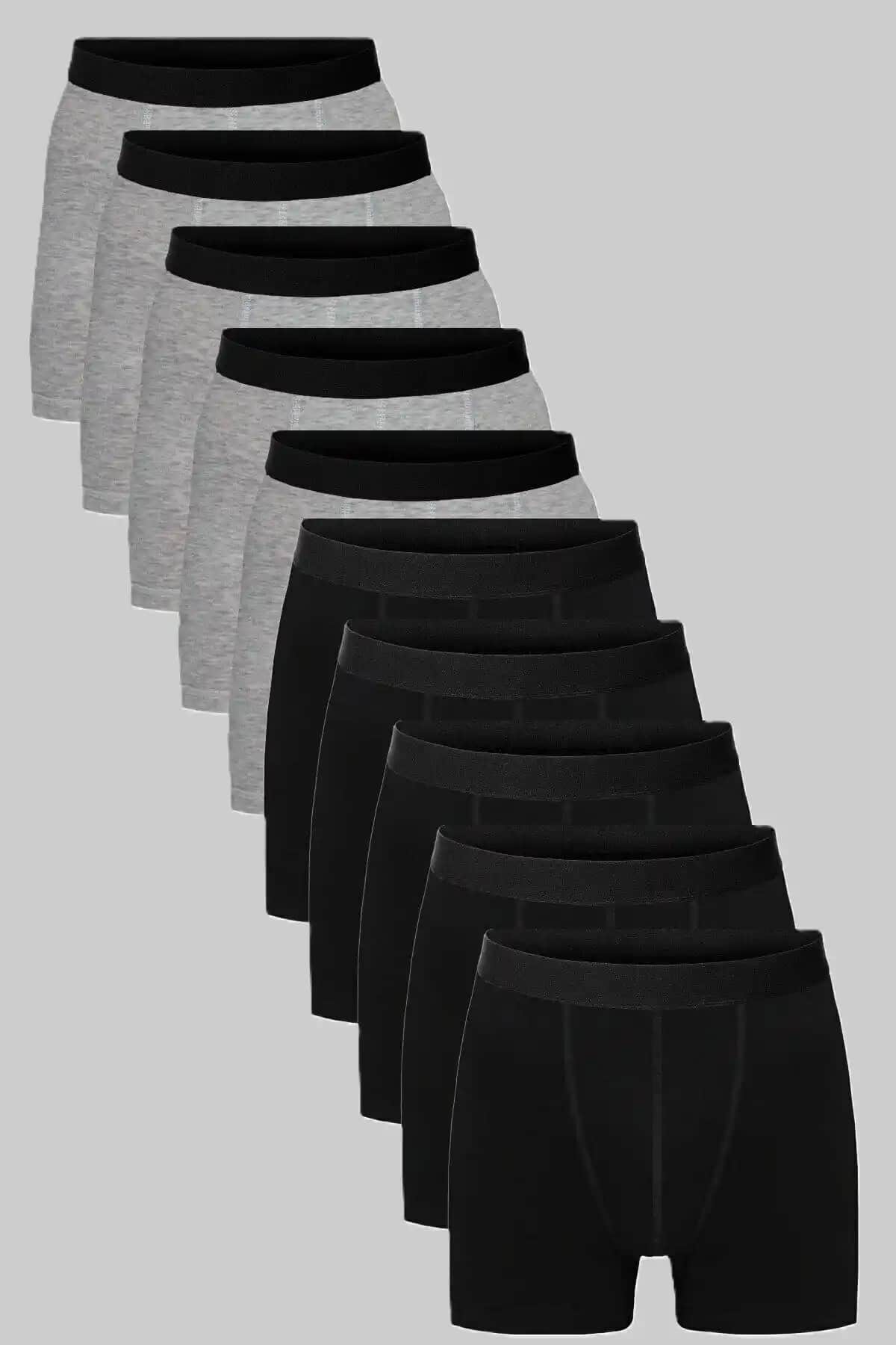 Enmodaiçgiyim 10'lu Siyah Gri Lycralı Erkek Boxer Seti Konfor ve Şıklık Bir Arada