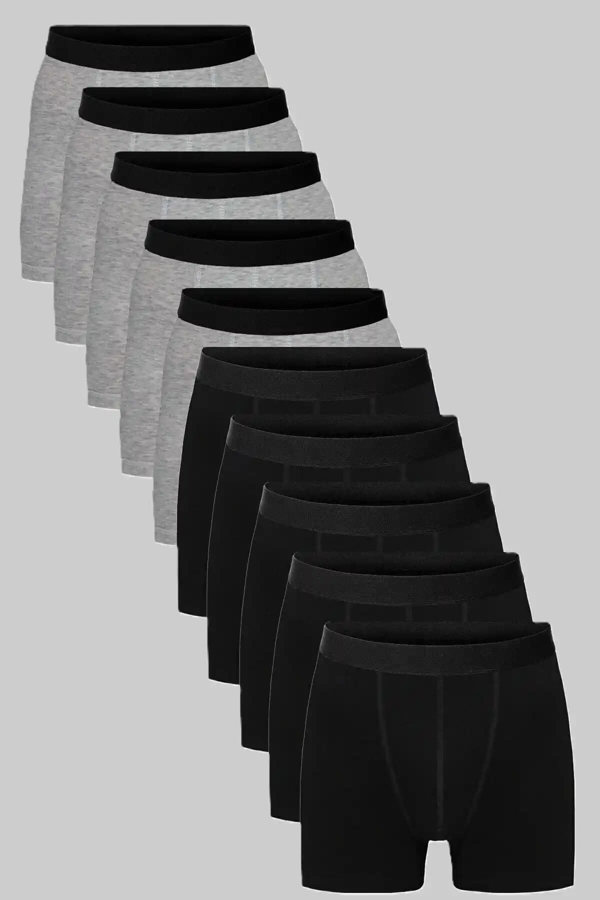 Enmodaiçgiyim 10'lu Siyah Gri Lycralı Erkek Boxer Seti Konfor ve Şıklık Bir Arada