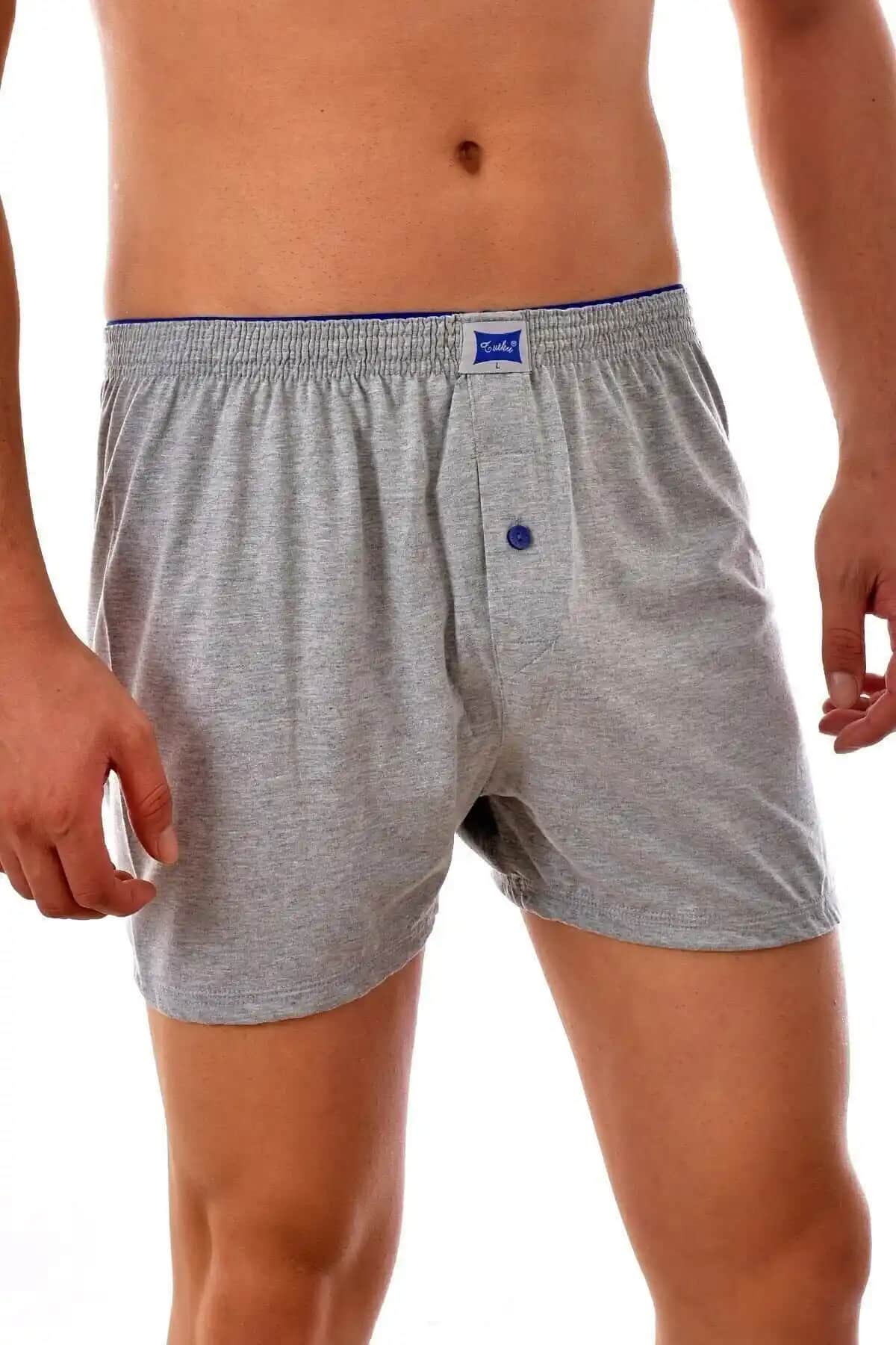 Erkekler İçin Gri Pamuklu Düğmeli Paçalı Boxer Külot 6'lı Paket Konfor ve Şıklık Sunar