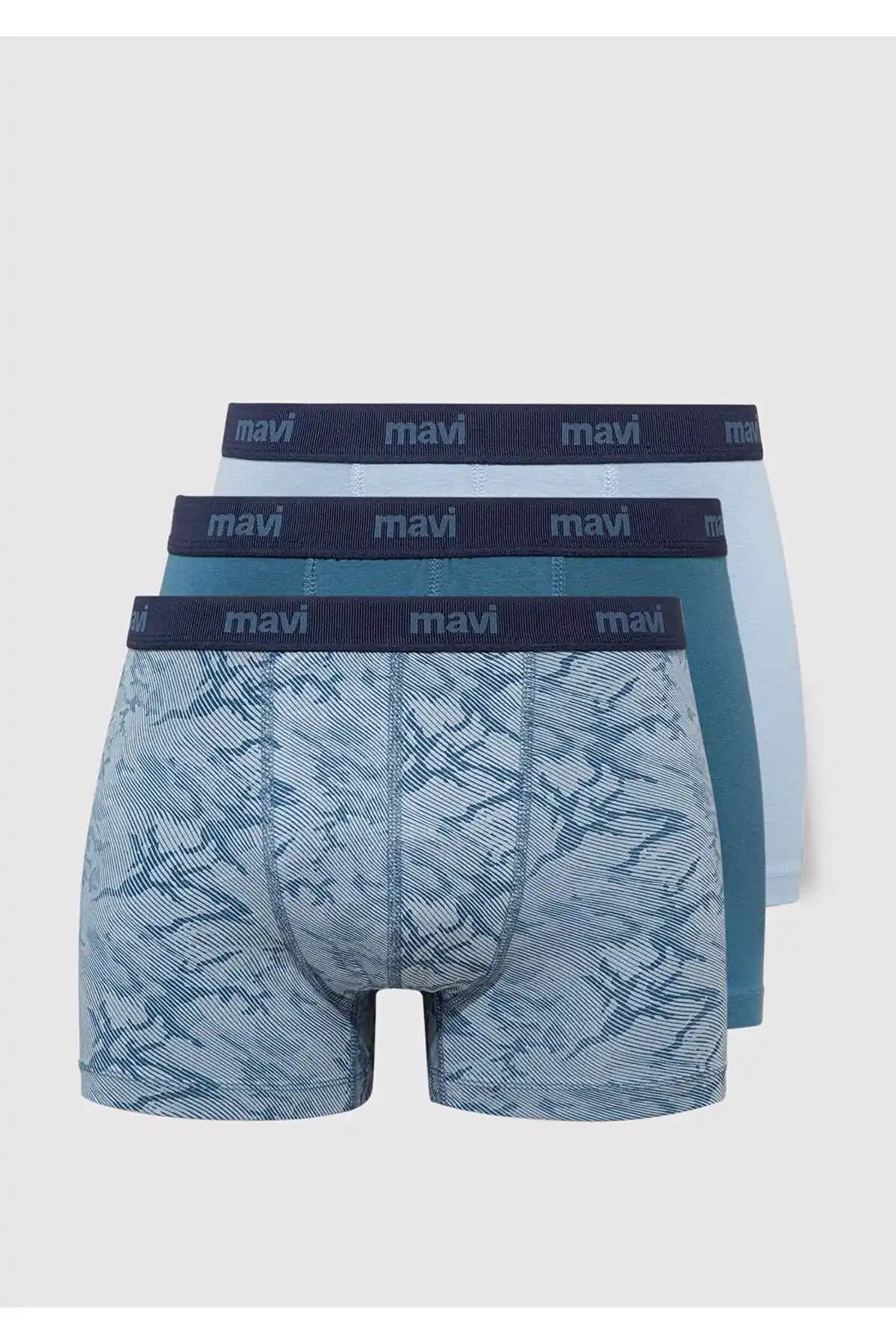 Mavi 3'lü Boxer Seti Erkekler İçin Konforlu ve Şık Günlük Giyim Seçeneği