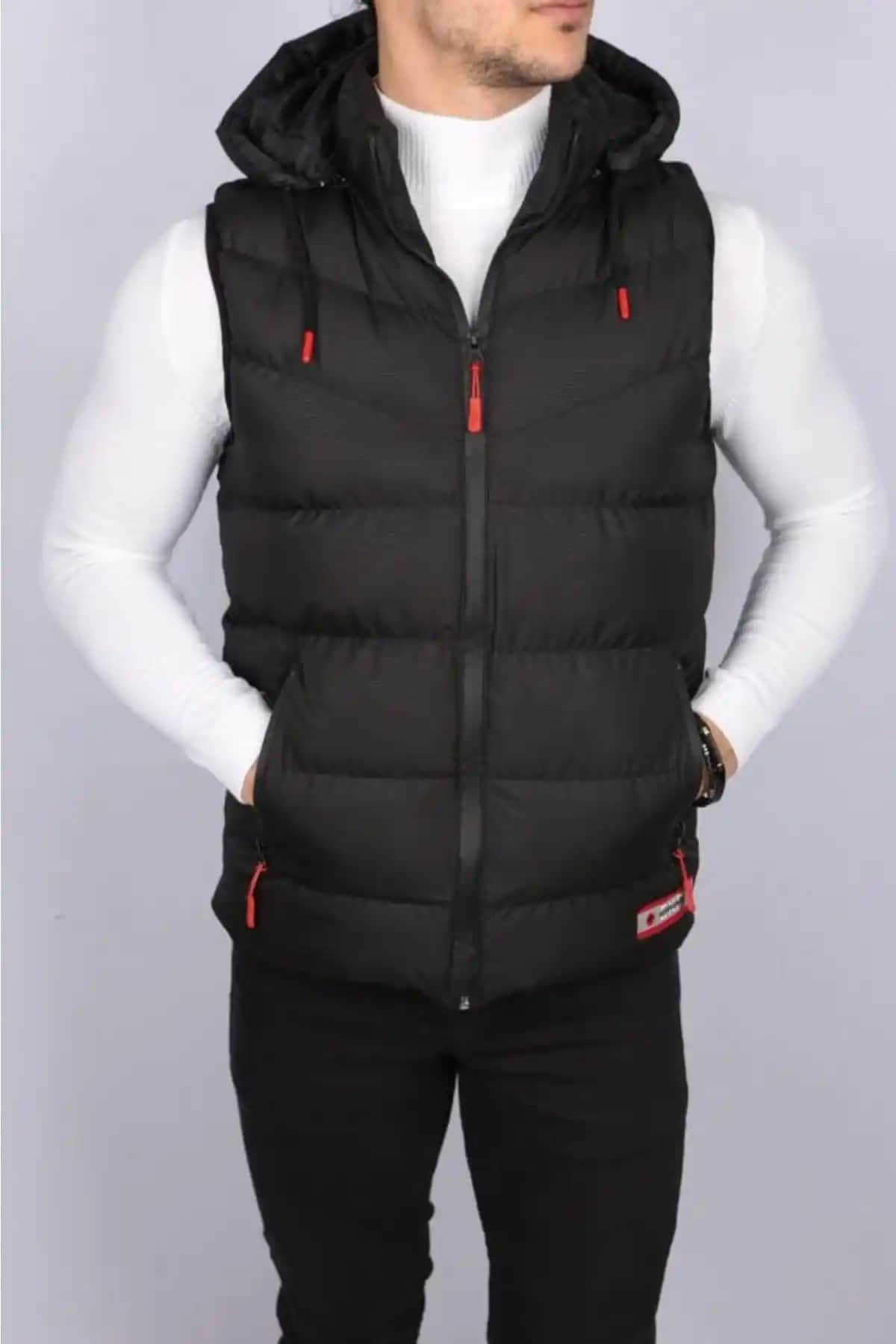 MRD SPORT Curtis Kapüşon Cıkmalı Şişme Yelek Siyah Modern ve Fonksiyonel Tasarım