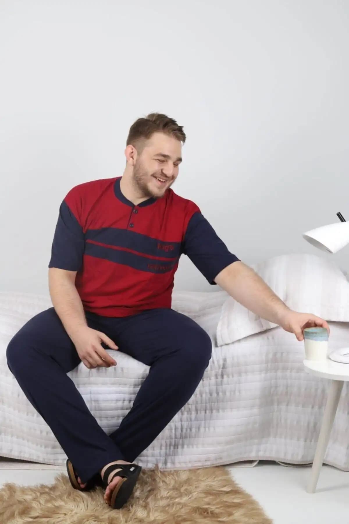 Rimoli Erkek Bordo Kısa Kollu Süprem Büyük Beden Pijama Takımı Yüksek Konfor ve Şıklık